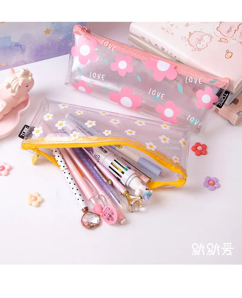 1Pcs Kawaii Pencil Case Flower transparent Gift Estuches School Pencil Box Pencilcase Pencil Bag School Supplies Stationery