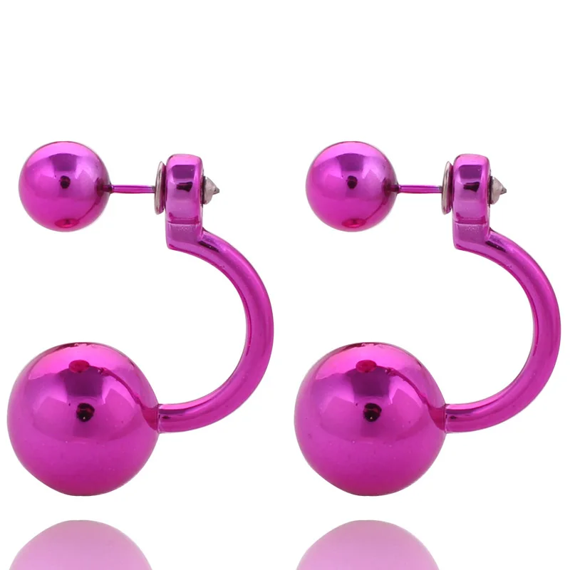 11 Colors Fashion Paragraph  Unique Geometric Pair Ball Earrings Hot Double Side UV Shining Pearl Studs Earrings For Women