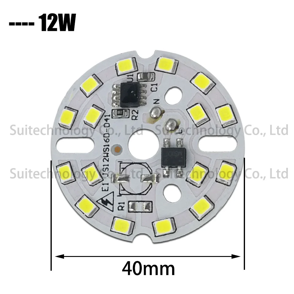 10 шт. DIY светодиодный ламповый светильник SMD 9 Вт 40 мм чип AC 220 В вход Smart IC светодиодный светильник для лампы светильник вниз Точечный светильник SMD2835 - Испускаемый цвет: 12W  AC220V