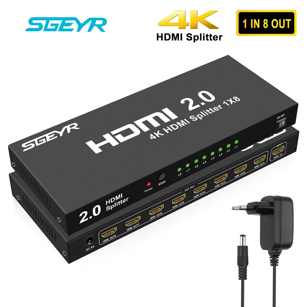 4K HDMI сплиттер 1x8 2,0 HDCP 2,2 18 Гбит/с HDMI сплиттер конвертер 1 вход 8 выход(4:4:4) Ultra HD Full 3D HDR с переключателями EDID