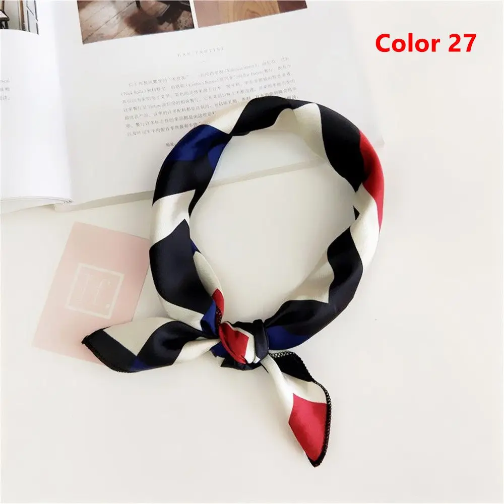 Color 27 Scarf Популярная распродажа! элегантный женский квадратный шелковый платок на шею, атласный шарф, обтягивающий Ретро галстук для волос, небольшой модный квадратный шарф - Цвет: Color 27 Scarf