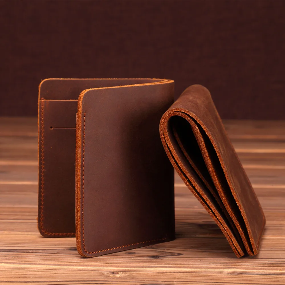 Retro Handmade Small Purse Top Cow Leather Brand Designer Minimalist Wallet Portomonee