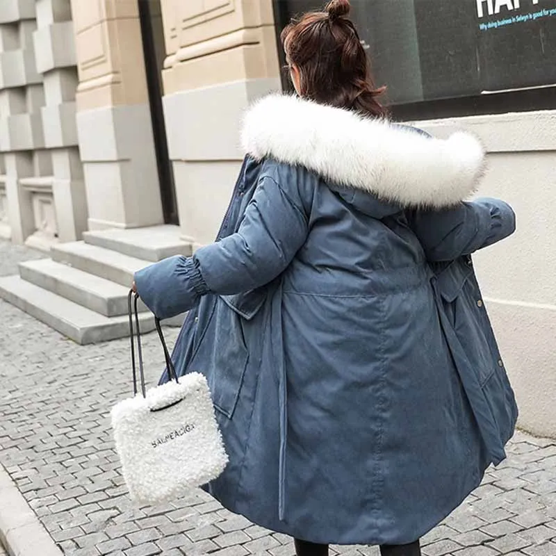 Парка женская зимняя Длинная с большими карманами утепленный пуховик из хлопка
