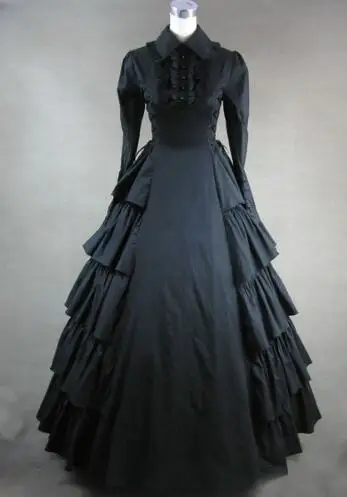 Можно заказать 2015 модное черное хлопковое платье лолиты с длинными рукавами и
