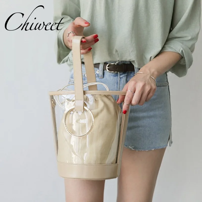 

Brand Jelly Transparent Composite Bag Handbags Women Bucket Beach Bags Ring Tote Shoulder Bags Designer Clear Bag Handle Clutch