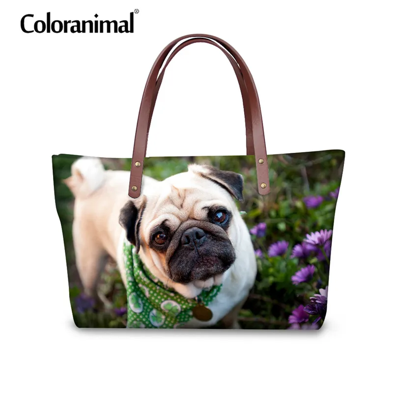 Coloranimal Многофункциональный Для женщин Сумки 3D животного милый щенок Мопс Собака печати женские Повседневное сумка для хранения Large Shopper сумки Сумка