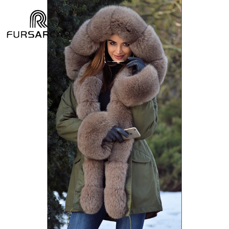 FURSARCAR длинное пальто из натурального меха 75 см Женская зимняя новая парка в новом