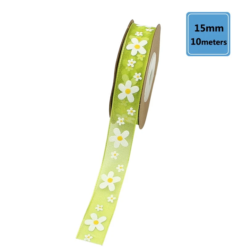 15mm Green HUADODO 15 мм 20 мм печатный цветок органза лента Пружинные ленты лента для рукоделия ручной работы рукоделие Подарочная упаковка Декор 10 м/лот - Цвет: 15mm Green