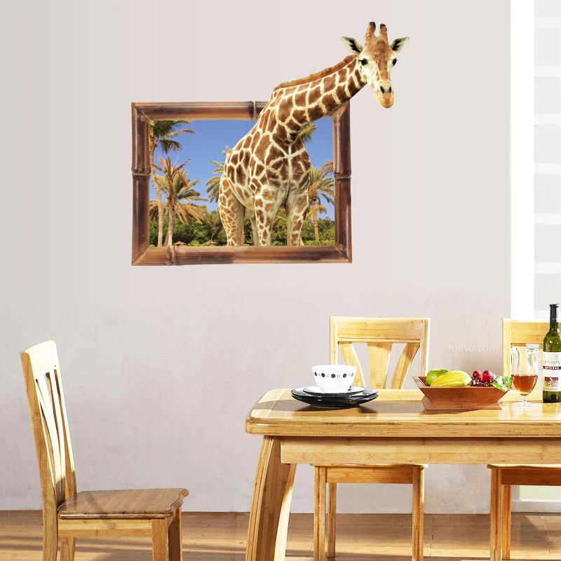 

Cartoon 3D Vivid Wall Stickers For Kids Rooms Art Mural Poster Giraffe For Home Decor bedroom Wall Decals