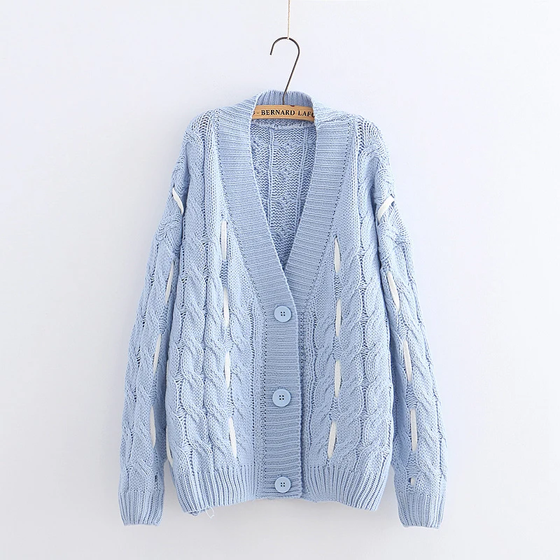 YoYiKamomo Women Knitted V neck Cardigans Single Breasted Autumn Winter Mori Girl Twist Long-sleeved Knitwear Loose Sweaters |