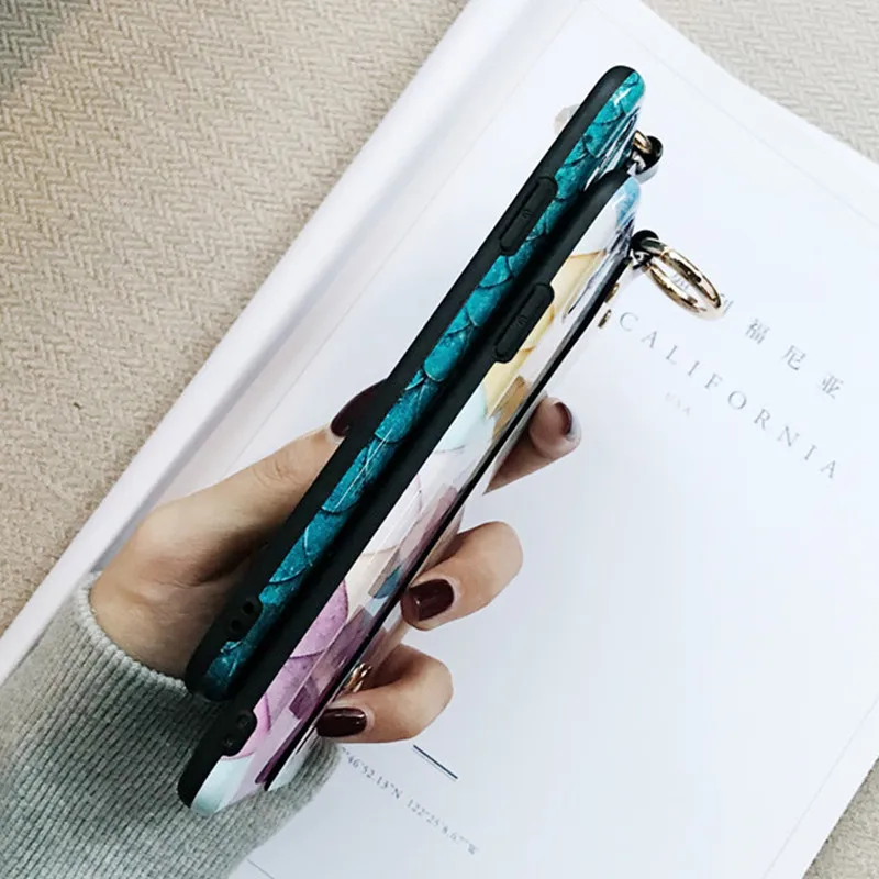 FTAIDKJ For iPhone XR Case Fish Scale Lingge Wrist Strap Phone XS Max X 7 6 6S 8 Plus Back Cover Soft TPU Capa |