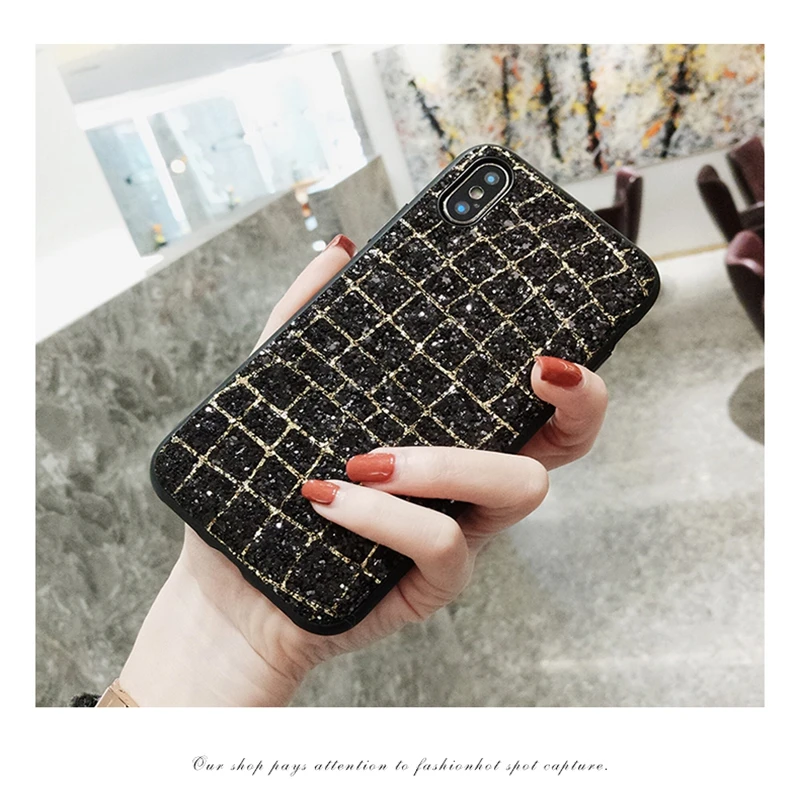 For iPhone X Case Classical Grid Bling Glitter Sequins Hard Cover 8 7 6 6S Plus Full Protective iPhone8 |