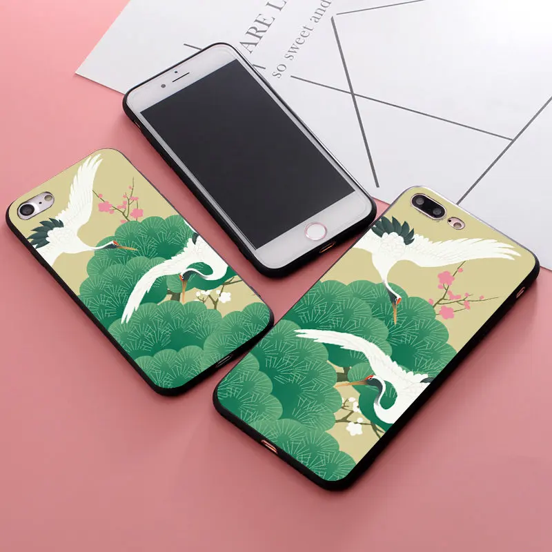 Чехол с рисунком японской рыбы и птицы для iPhone X 5 S 5S XR XS Max 6 6S 7 8 Plus мягкий