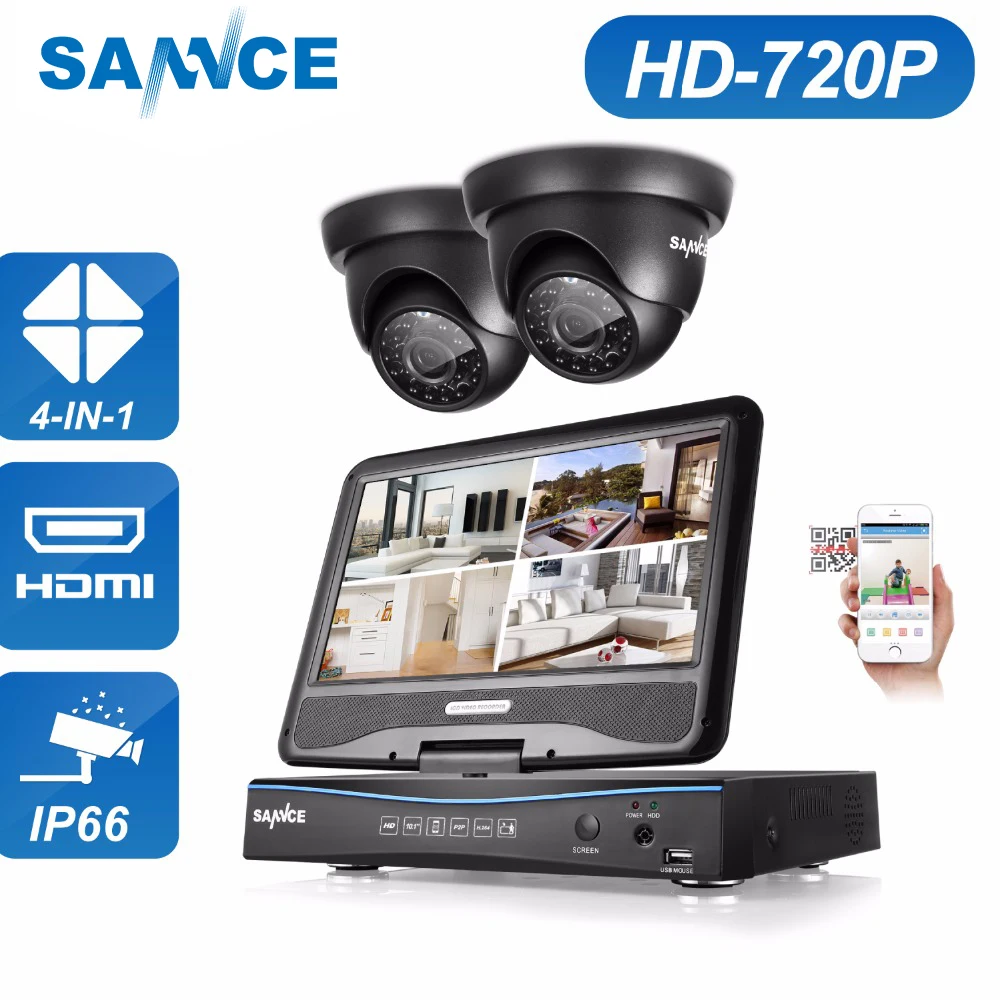 4 канальная камера видеонаблюдения SANNCE 720 P DVR 2 шт. 1200TVL уличная инфракрасная