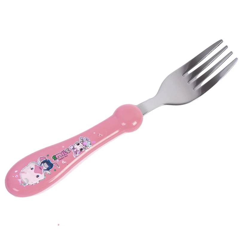 

High Quality Stainless Steel Baby Spoon Flatware 2Pcs/set Lovely Print Cartoon Baby Kids Feeding Spoon+Fork New Arrivals