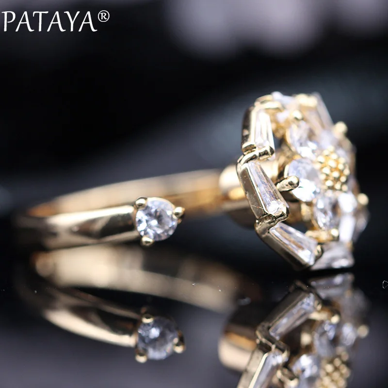 PATAYA, новинка, восьмиугольные вращающиеся кольца, 585 розовое золото, женские свадебные модные ювелирные изделия, белый натуральный циркон, разложенные кольца