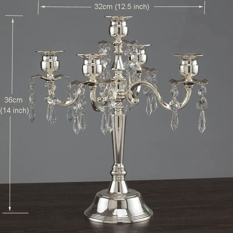 5-branch silver metal crystal candelabra crystal silver candle holder crystal centerpieces candelabros wedding decoration table centerpieces - Цвет: 5-branch silver