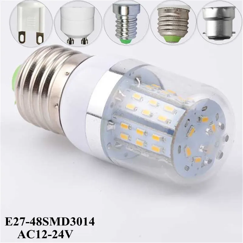 Бесплатная доставка dhl E27 3014 48SMD AC/DC12 ~ 24 V 7 Вт Corn Light SMD3014 светодиодные лампы теплый
