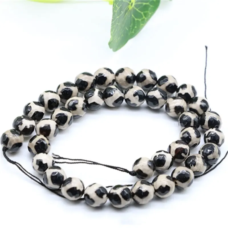 

6-10mm Round Faceted White & Black Tibetan Buddhism Buddha DZI Agates Beads For Jewelry Making Beads 14'' Turtle Back DIY Beads