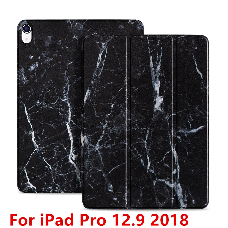 Black Pro 12.9 Чехол с мраморной текстурой для iPad Pro 11, ультра тонкий смарт-чехол с подставкой и откидной крышкой для iPad Pro 12,9, с функцией автоматического сна/пробуждения, чехол+ ручка - Цвет: Black Pro 12.9