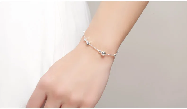SA SILVERAGE 925 пробы серебряные подвески Браслеты браслеты для Для женщин 925 Silver Star шар звено цепи Браслеты в едином положении во время занятий легкой атлетикой, Feminina