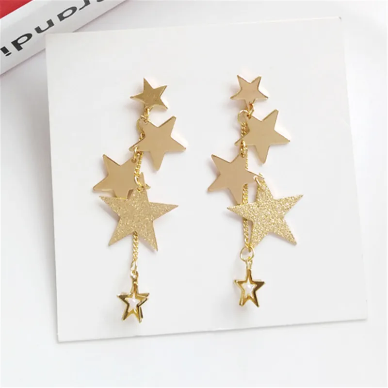

Fashion Pentagram pearl earrings female temperament joker long stud earrings stars Golden tassels earrings for women