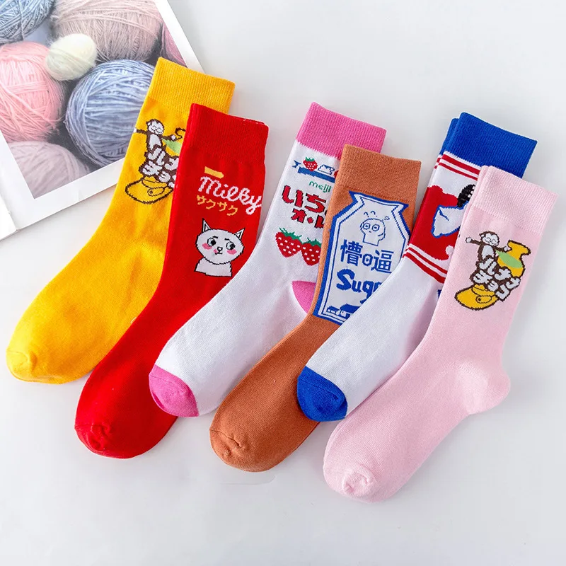 С милым рисунком Harajuku многослойная молока носки милые забавные граффити Еда