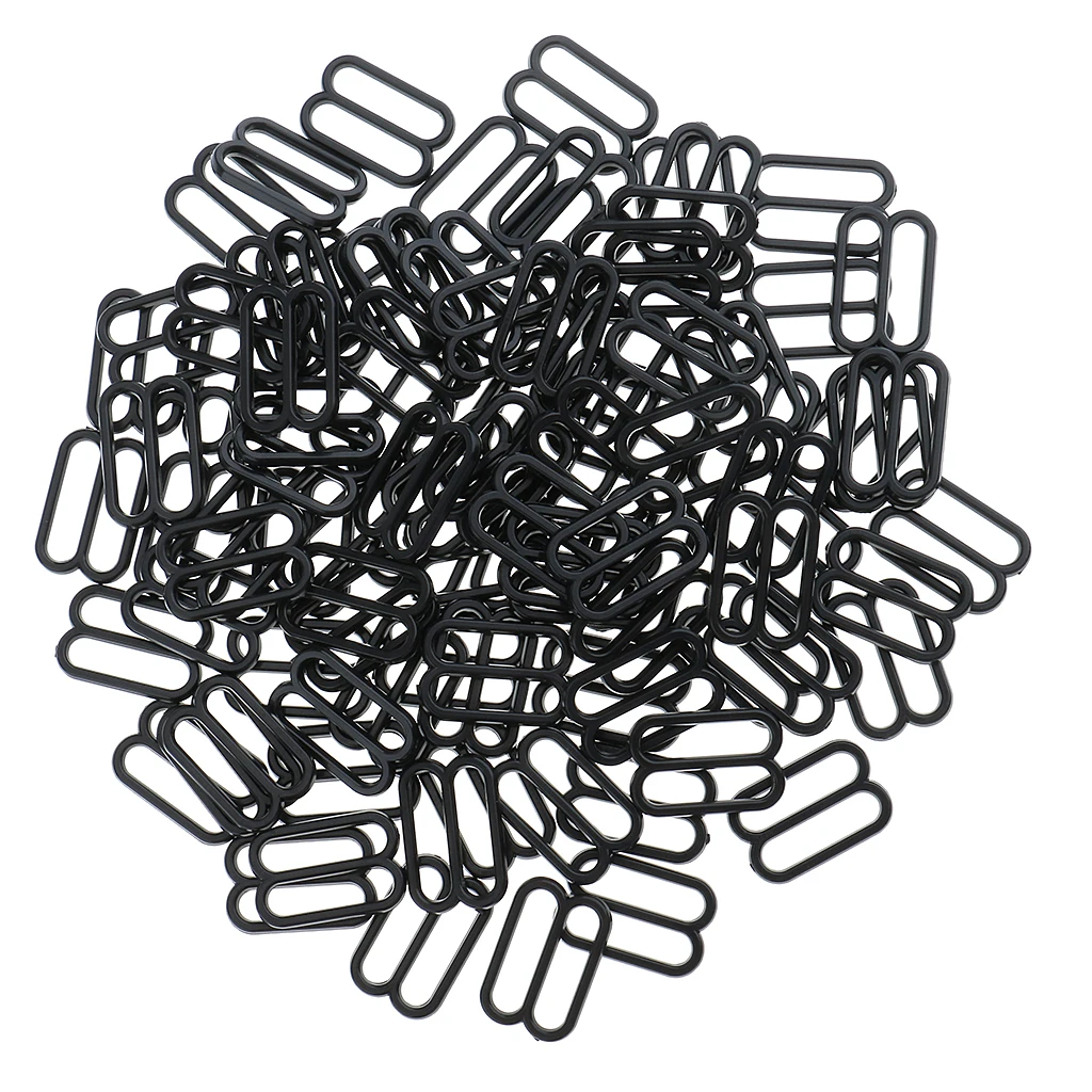 Black 15mm 100 шт пластиковое нижнее белье бюстгальтер ремень ползунки регулятор крюк для корсета подвязки бикини - Цвет: Black 15mm