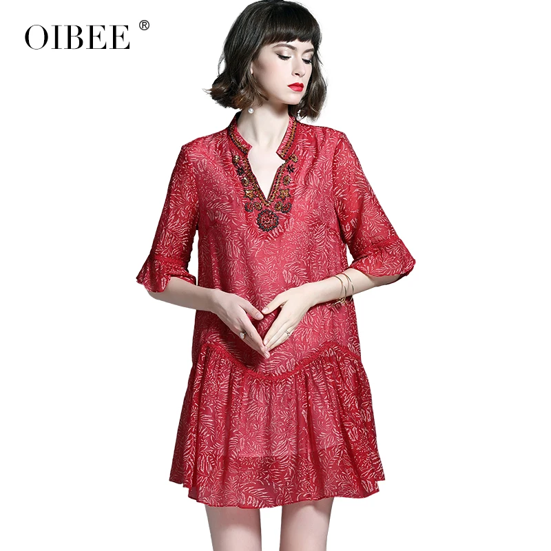 OIBEE2019 летнее платье сладкое слово было тонкое v короткое шифоновое платье с короткими рукавами женское