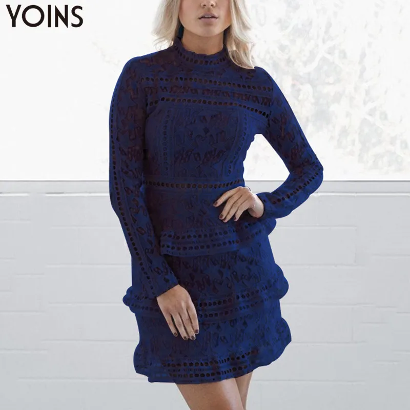 YOINS/2019 Летнее осенне-весеннее платье Женское винтажное кружевное с высоким
