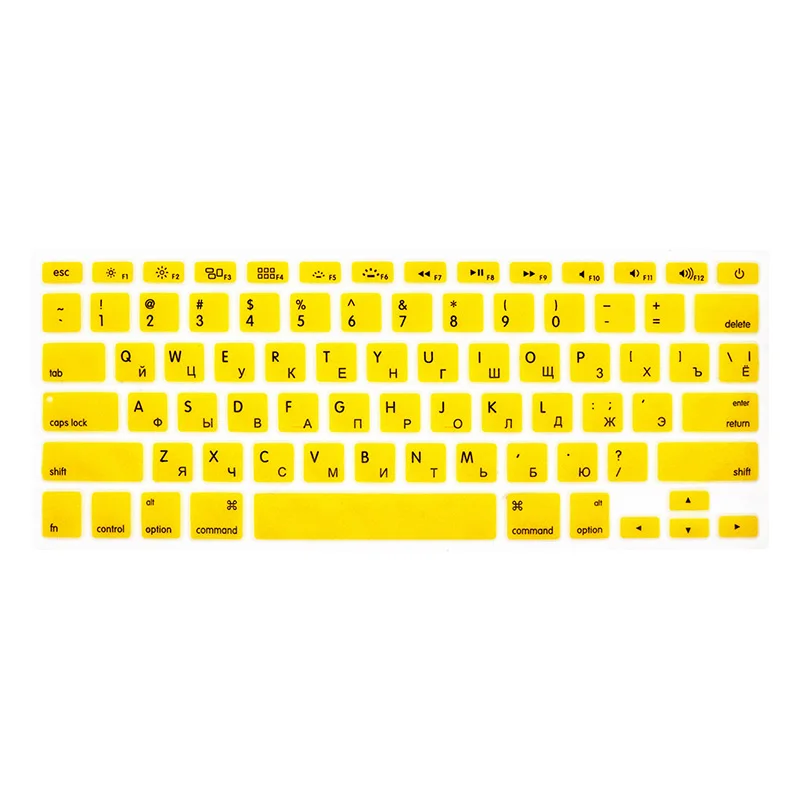 Yellow SR 14 цветов Американский русский язык письмо Силиконовая клавиатура крышка наклейка для Macbook Air 13 Pro 13 15 17 retina защитная пленка - Цвет: Yellow