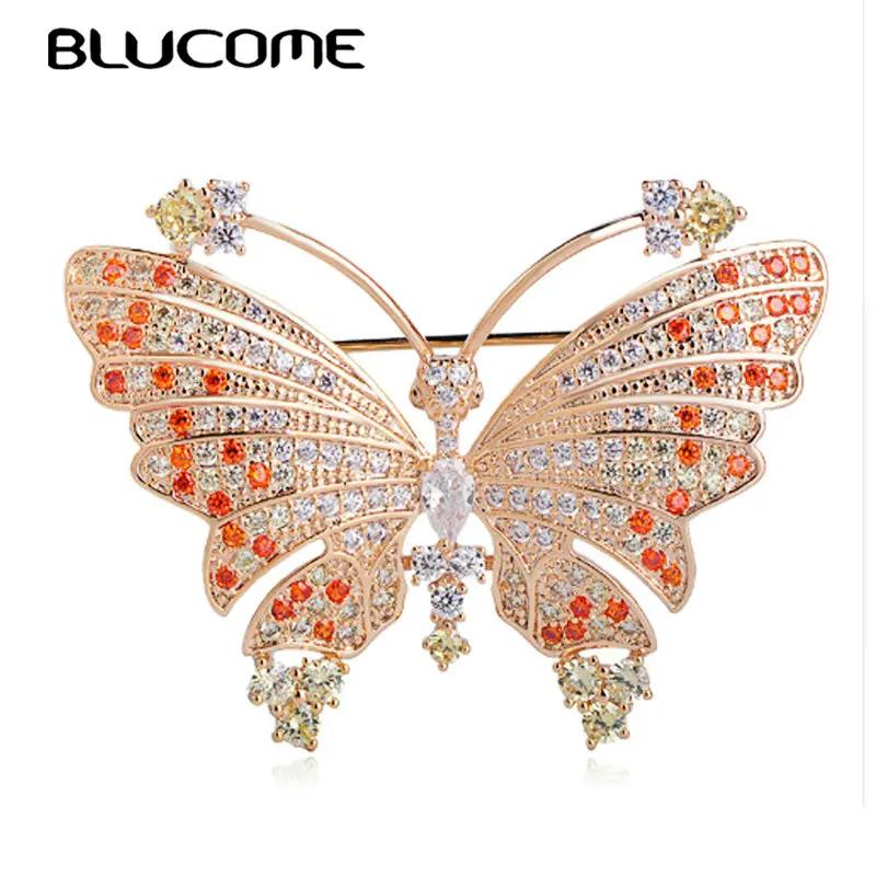 Женская Брошь бабочка Blucome Классическая золотого цвета из циркона аксессуар для