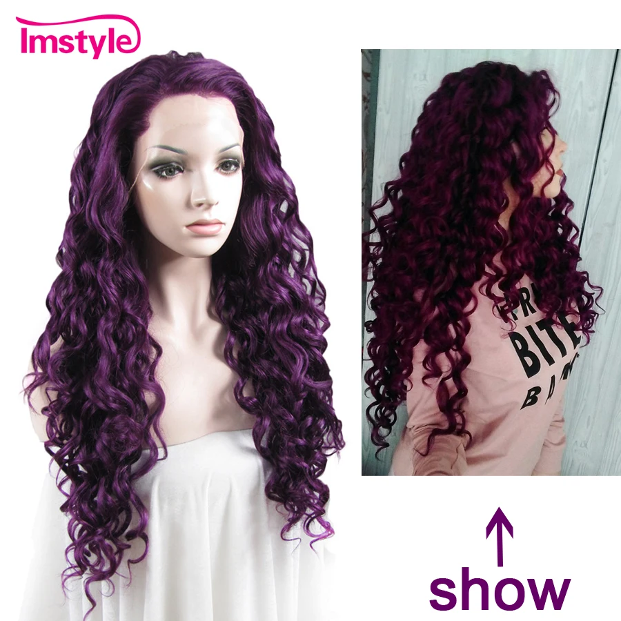 Imstyle фиолетовый парик кудрявый синтетический фронта шнурка длинные волосы