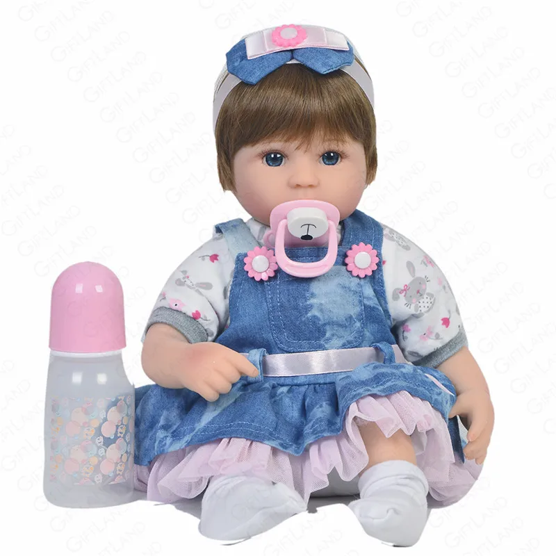 Reborn Реалистичная кукла-младенец Baby Boneca с голубым повязка бантом Винтаж джинсовое