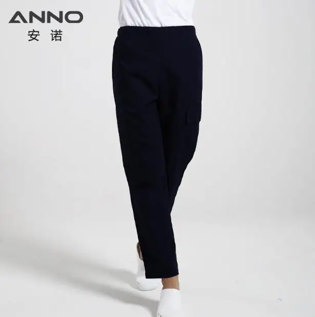 Navy Blue(HeiLan) ANNO, многофункциональные рабочие брюки, хлопок, медицинская одежда, Хирургическая Одежда, униформа медсестры для женщин, мужчин, брюки, много карманов, низ - Цвет: Navy Blue(HeiLan)
