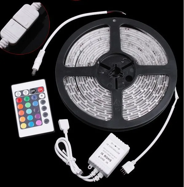 

IP65 Waterproof 5M 3528 RGB LED Strip Lights 300LEDs diode with IR RGB remote controller DC 12V White Warm White LED tape ribbon