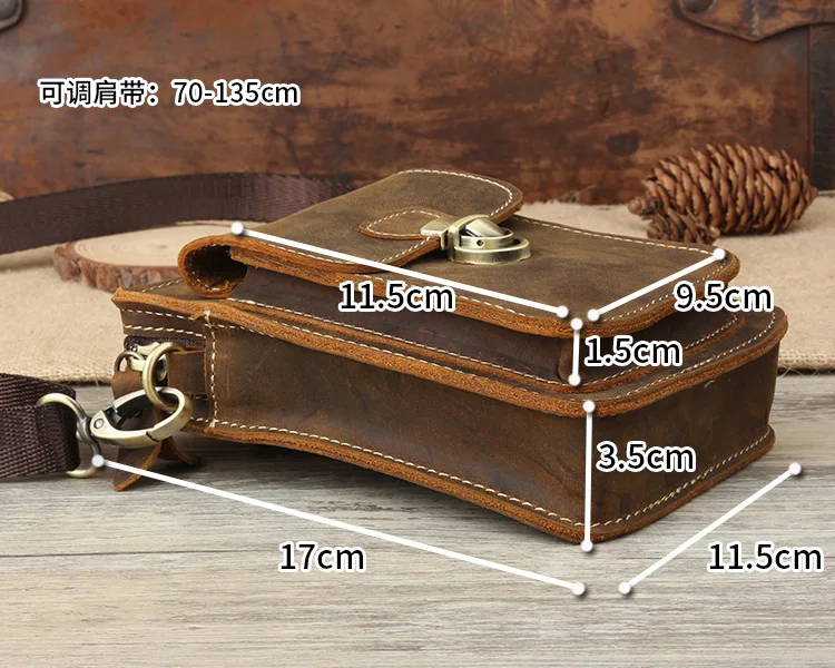 Винтажная поясная сумка из натуральной кожи Мужская многофункциональная через