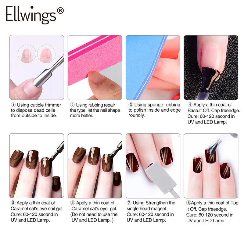 Ellwings 6 Colors 3D Caramel Cat Eyes Nail Gel Polish Soak Off UV Varnish Magnetic Effect Lacquer | Красота и здоровье