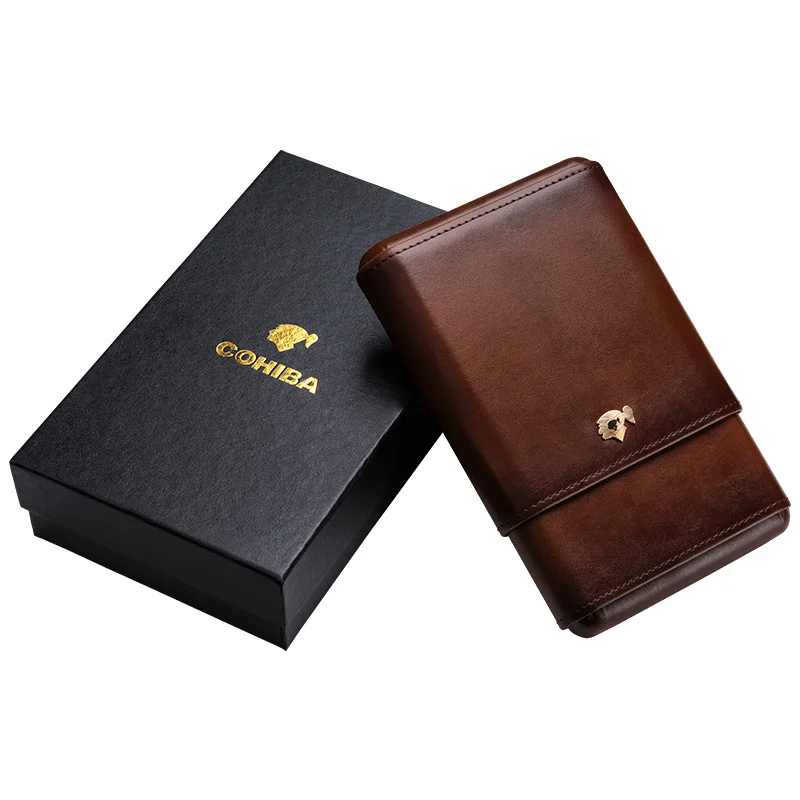 

CIGARLOONG Cigar moisturizing leather and cedar wood travel portable protective cigar case holds 5 cigars free ship CF-5001
