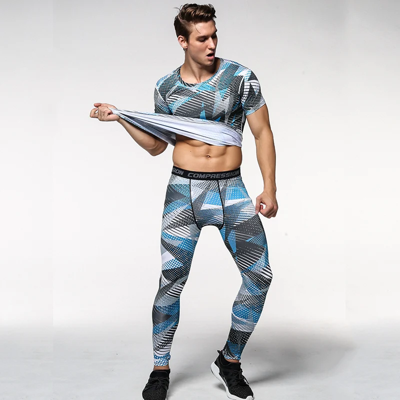 Быстросохнущий Камуфляжный Мужской комплект для бега с коротким рукавом 2020