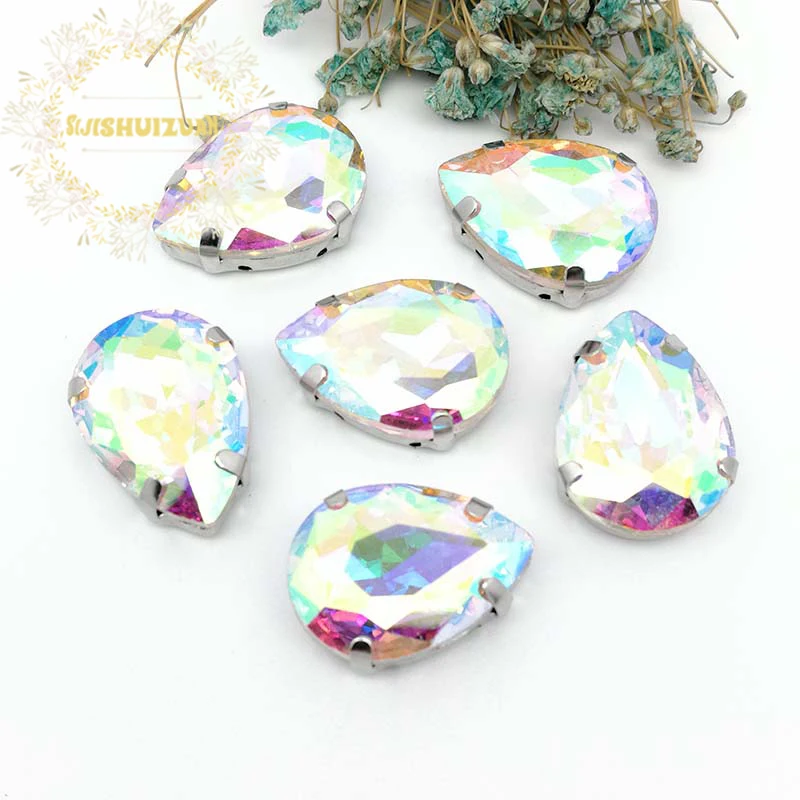 Свежих! Хрустальное стекло AB пришивные стразы с когтями платья Сделай Сам и