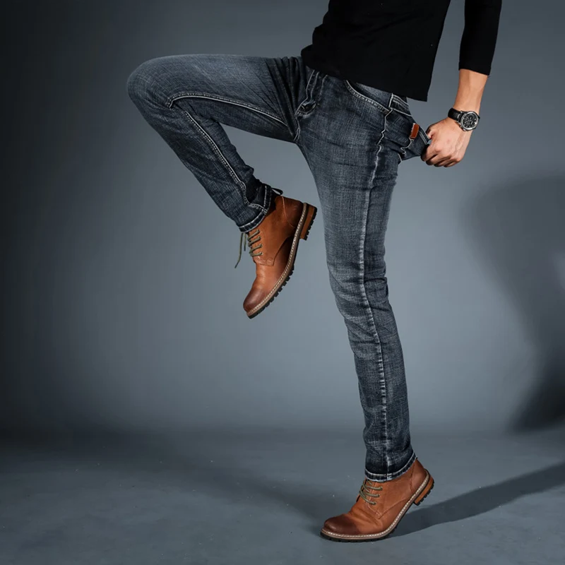 Мужские повседневные облегающие длинные джинсы с высокой талией NFE99|Мужские