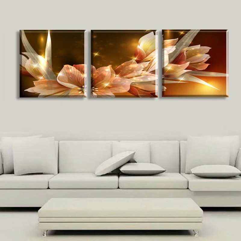 3 Piece Canvas Painting Wealth And Luxury Golden Flowers Art Cheap Picture Home Decor On Modern Wall Prints (Unframed) | Дом и сад