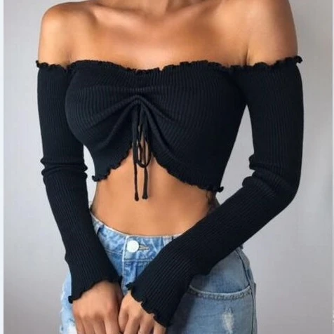 Модные с открытыми плечами Slash Средства ухода за кожей шеи длинный рукав