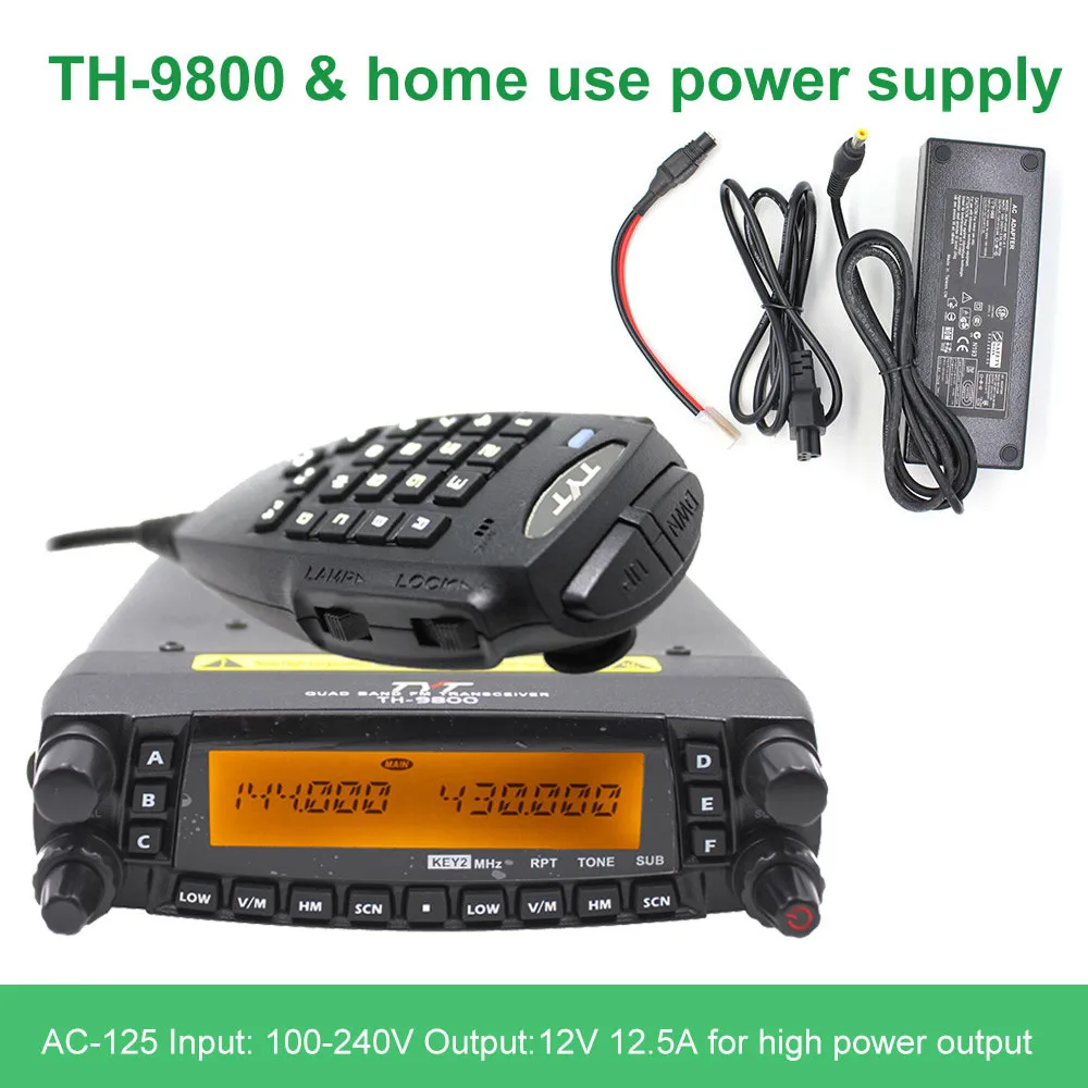 TYT TH-9800 Plus автомобильный мобильный радиоприемник Walkie Talkie 50 км трансивер Quad Band двойной дисплей ретранслятор скремблер TH9800 S/N 1901A - Цвет: TH9800-AC-125