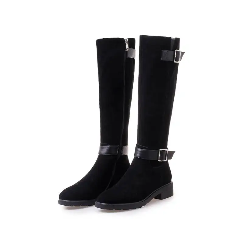 MEMUNIA/популярные модные ботинки из коровьей замши на среднем квадратном каблуке