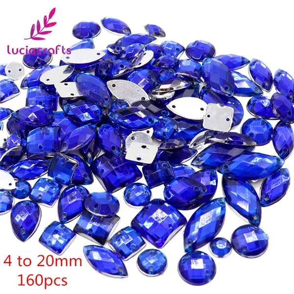 Roya Blue 160pcs Lucia crafts смешанные формы прозрачные пришитые стразы с плоской задней частью Хрустальные стеклянные камни Одежда DIY украшения аксессуары D1105 - Цвет: Roya Blue 160pcs