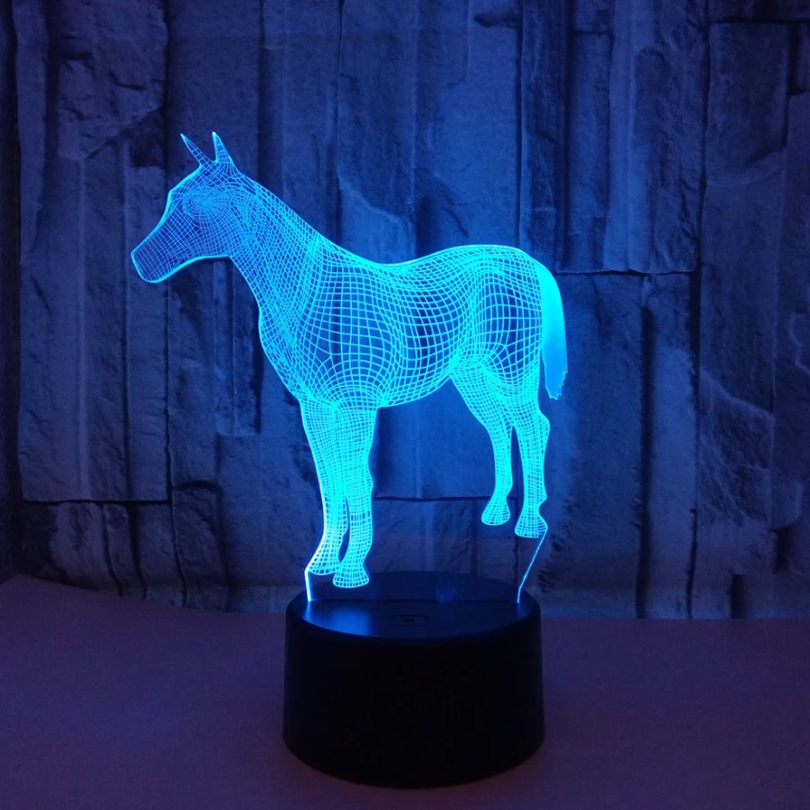 Новая Лошадь ночник переменчивая лампа настроения LED 7 видов цветов USB 3D иллюзия