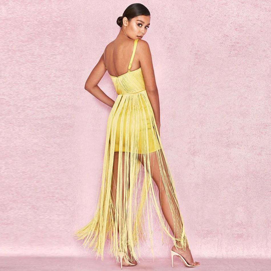 Женское Бандажное платье с бахромой Летнее Длинное Платье на бретелях спагетти