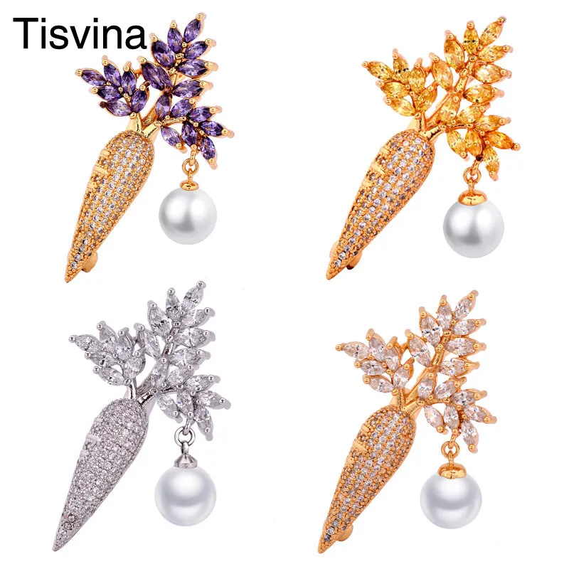 Tisvina 2018 новые Морковные броши в форме редиса для женщин жемчужные кристаллы